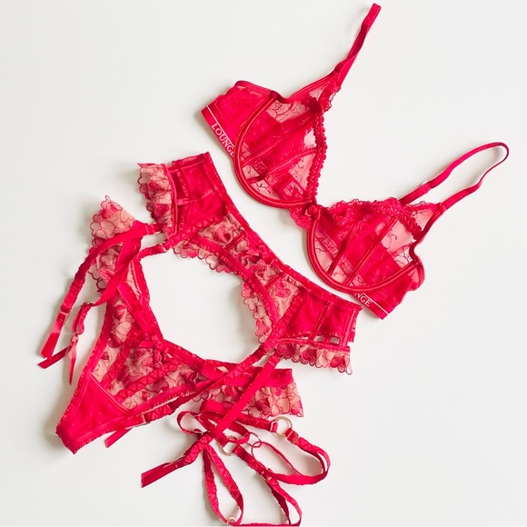 Lounge Underwear Other - 5PCS Lounge Lingerie 34C SMALL red valentines bra set